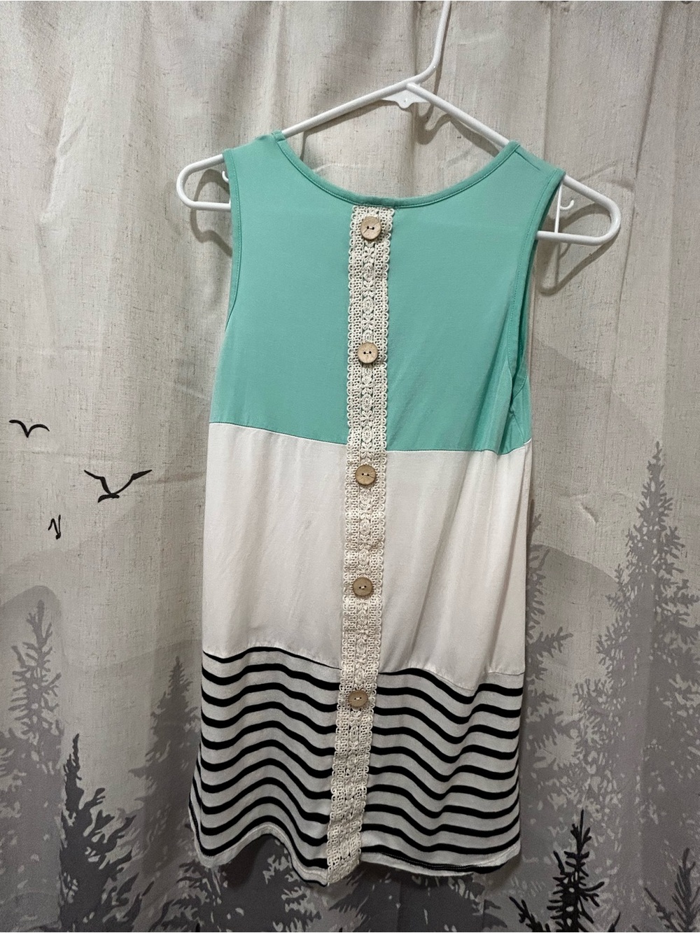 Vanilla Bay Mint, White & Black Stripe Button-Trim Dress